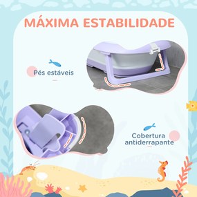 Banheira para Bebé Recém Nascido Dobrável 40L com Almofada Pés Antiderrapantes e Orifício de Drenagem 83x48x23,5 cm Roxo