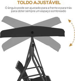 Baloiço de Jardim Exterior de 3 Lugares com Toldo Reclinável Assento Respirável e Estrutura de Aço 175x118x159 cm Preto