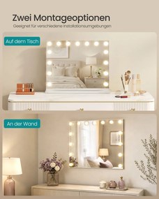 Espelho de maquilhagem 48 x 58 x 5,7 cm estilo Hollywood com 15 LEDs reguláveis Branco 