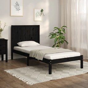 vidaXL Estrutura de cama solteiro 90x190 cm pinho maciço preto