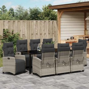 Conjunto de Jantar de Jardim com 9 Peças em Rattan Poliéster Cinza