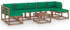 8 pcs conjunto lounge para jardim com almofadões verdes