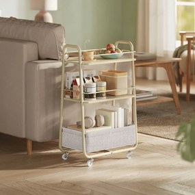 Carrinho cozinha com cesto de tecido 43 x 30 x 81 cm bege natural-branco creme