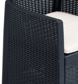 Conjunto bistrô 3 pcs plástico antracite com aspeto de vime