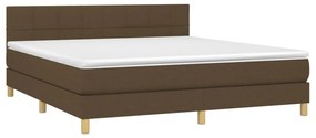 Cama box spring c/ colchão/LED 160x200cm tecido castanho-escuro