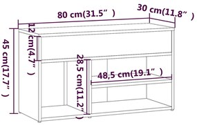 Banco sapateira 80x30x45cm derivados de madeira cinzento sonoma