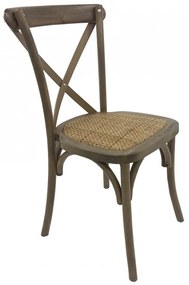 Conjunto 4 Cadeiras de Cozinha e Sala de Jantar CROSS, empilhável, madeira de faia, noz vintage, ratán