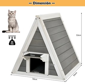 Casa cama triangular em madeira para gatos com telhado à prova de intempéries para interior e exterior 50 x 55 x 53 cm