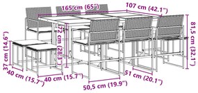 11 pcs conjunto de jantar p/ jardim c/ almofadões vime PE preto