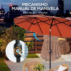 Chapéu de Sol Duplo Chapéu de Sol de Jardim com Inclinação de 45° Manivela Estrutura de Aço 295x152x222 cm Vermelho