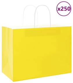 vidaXL Sacos de papel 250 unid com alças amarelo 32x17x25 cm