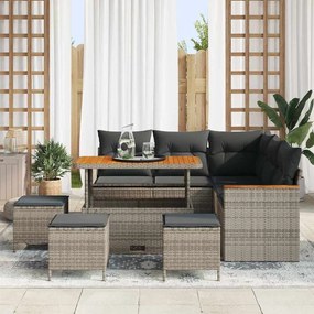 Conjunto de Sofá de Jardim com Almofadas 9 Peças Cinza Vime Polipropil