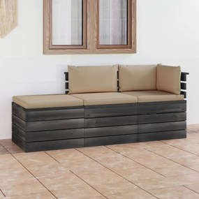 3 pcs conjunto lounge de paletes + almofadões madeira de pinho