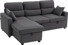 HOMCOM Sofá-cama Ajustável, Sofá de Hóspedes em L com Função Cama, Baú, Almofadas, para Sala de Estar, Quarto de Hóspedes, Cinza Escuro | Aosom Portugal