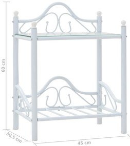 Mesas cabeceira 2 pcs aço e vidro temperado 45x30,5x60cm branco