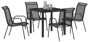 Conjunto de Jantar de 5 Peças para Jardim Preto Textilene e Aço