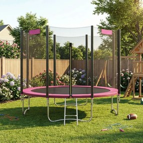 Trampolim de 366 cm, de jardim para crianças com rede de segurança e cobertura lateral e Escada Rosa