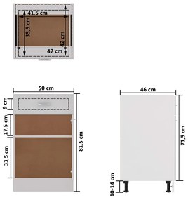 Armário inferior c/ gavetas 50x46x81,5cm contraplacado branco