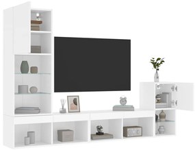 4pcs móveis de parede p/ TV c/ LEDs derivados de madeira branco