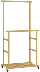 HOMCOM Charriot com Rodas de Bambu com Sapateira 2 Barras para Pendurar para Entrada Corredor Quarto 80x40x160 cm Madeira | Aosom Portugal