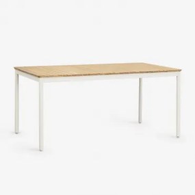 Rectangular Dining Table 160x90 Cm In Steel And Acacia Wood Artus Branco Glacial - Sklum