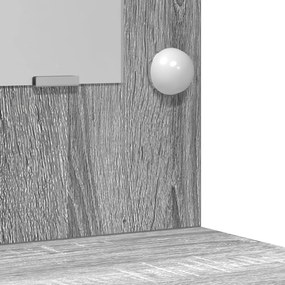 Conjunto de Mesa de Maquiagem de 3 Peças com LED Cinza Sonoma em Madei