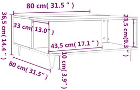 Mesa de centro 80x80x36,5 cm derivados madeira cinzento cimento