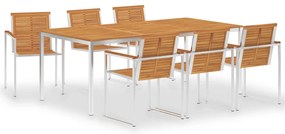 vidaXL 7 pcs conjunto de jantar madeira acácia maciça e aço inoxidável