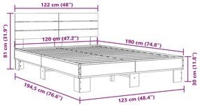 Estrutura de cama 120x190 cm derivados madeira/metal