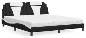 Cama com colchão 180x200 cm couro artificial preto e branco