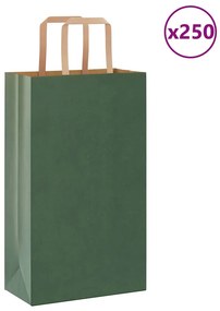 vidaXL Sacos de papel 250 unid com alças verde 21x11x36 cm