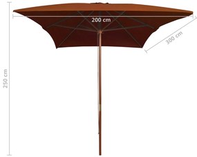 Guarda-sol de jardim c/ poste de madeira 200x300 cm terracotta