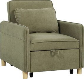 HOMCOM Poltrona Cama Estofado em Veludo Ecológico com Encosto Ajustável 3 Níveis 6 Bolsos Laterais 74x85,5x82 cm Verde Claro | Aosom Portugal