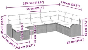 Conjunto de Sofá de Jardim com 8 Peças e Almofadas Bege em Rattan Sint