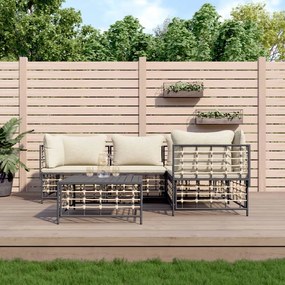 vidaXL 5 pcs conjunto lounge de jardim c/ almofadões vime PE antracite