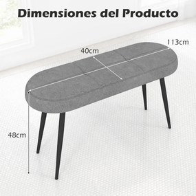 Banco para a entrada ou Cama 113 x 40 x 48 cm estofado com almofada de espuma Pernas metálicas Capacidade de 300 KG Cinzento