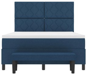 Cama Box Spring com Colchão e Banco Azul 140x190 cm Tecido