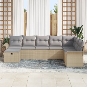 Conjunto de Sofás de Jardim de 8 Peças com Almofadas Beiges de Vime PE