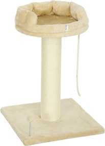 PawHut Arranhador para Gatos de 2 Níveis com Plataforma Bola com Mola Corda Suspensa e Poste de Sisal 55x55x83 cm Bege | Aosom Portugal