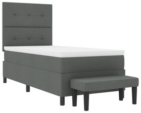 Cama Box Spring com Colchão e Banco Cinza Escuro 80x200 cm Tecido