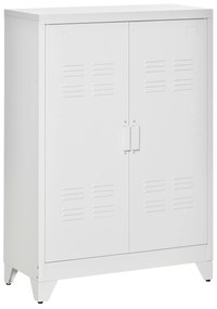 HOMCOM Armário de Metal de Armazenamento com Dupla Porta 2 Prateleiras com Altura Ajustável Armário para Escritório 75x33x110 cm Branco | Aosom Portugal