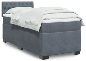 Cama box spring com colchão solteiro veludo cinzento-escuro