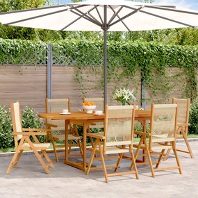 vidaXL 7 pcs conj. jantar p/ jardim polipropileno/madeira maciça bege