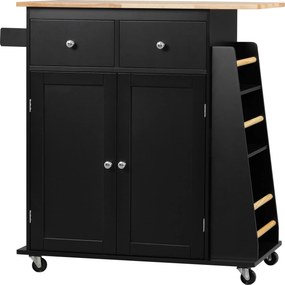 Mesa de cozinha para ilha de cozinha com bancada 80 x 45 x 89,5 cm, prateleira, suporte para garrafas, suporte para panos de cozinha, 2 gavetas e armá