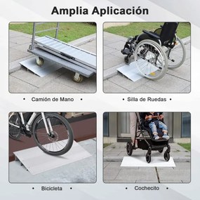 Rampa escadas cadeiras de rodas com moldura em alumínio e superfície antiderrapante Carga 317 kg para cadeiras roda 86,5 x 41,5 x 8,5 cm Prata