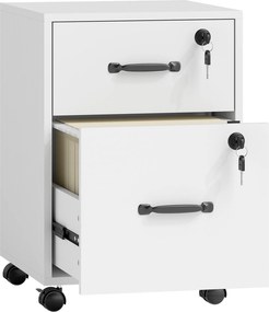 HOMCOM Gaveteiro de Escritório com 2 Gavetas, Rodas com Trava, Gaveteiro para Carta/Formato A4, 40x40x54.1 cm, Branco | Aosom Portugal