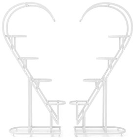 Conjunto de 2 suportes para plantas em metal de 5 níveis com escada em forma de coração e gancho para pendurar 71 x 30,5 x 148 cm Branco