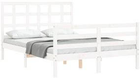 Estrutura de cama de casal c/ cabeceira madeira maciça branco