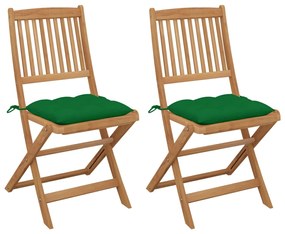 vidaXL Cadeiras de jardim dobráveis c/ almofadões 2 pcs acácia maciça