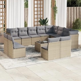 13 pcs conjunto de sofás p/ jardim com almofadões vime PE bege